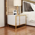 Rimh White Lacquer Nightstand with 2 Drawers Stainless Steel in Gold