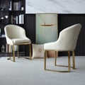 Off White Dining Chair Faux Leather Upholstered Side Chair Gold Frame Set of 2