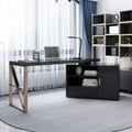 Modern 63" Black L-Shaped Desk Corner Computer Desk with Cabinet & Rich Storage