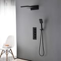 Modern Luxury Thermostatic Wall Mounted Waterfall Rain Shower System Solid Brass Matte Black Shower Set with Handheld Shower