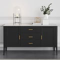 Modern Black Sideboard Buffet Sintered Stone Top Drawers&Doors Kitchen Cabinet Gold Pull