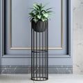 23.6" Black Plant Pot Indoor Modern Metal Planter with Stand for Living Room