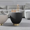 18" Round Sintered Stone Leather Drum Coffee Table