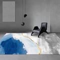 Abstract Modern Blue and Gold Rug Polyester Rectangle 6' x 8' Living Room Area Rug