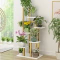 59.1" Tall Metal Plant Stand Indoor Modern 7 Tier Ladder Planter in Gold & White