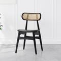 Set of 4 Japandi Modern Wood Dining Chair with Faux Leather Upholstery Black