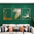 3 Pieces Modern Gold Metal Wall Decor Plant Art with Rectangle Frame