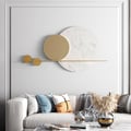 47.2" Modern Geometric Wall Decor Round Metal Wall Art in Gold & White for Living Room