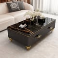 Chift 51.2" Modern Marble Coffee Table & Storage Drawers Gold Stainless Steel Legs