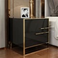 Cylina Modern 2 Drawers Black Lacquer Nightstand in Gold