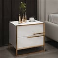 Minimalist Design Nightstand with 2 Drawers with Gold Base Set of 2