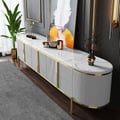 Gline Modern Oval TV Stand White Marble Top with Drawers & Storage for 2159mm TV