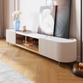 Palley Modern Oval TV Stand with Storage & Glass Doors in White for TV Up to 85 Inch
