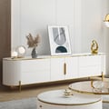 86.6" Modern Elegant Oval TV Console with Drawers & Doors in White