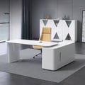 White L-Shape Executive Desk Large Home Office Desk Storage Drawers & Cabinet Left Hand