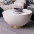 28" Round Sintered Stone Leather Drum Coffee Table