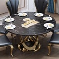 59.1" Modern Style Round Faux Marble Dining Table Seats 4-6 People