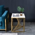 500mm Square Side Table White Marble End Table with Gold Stainless Steel Base