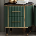 Texturine Oval Green 2 Drawers Nightstand Black Marble Top Bedside Table