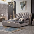 Light Gray Upholstered Tufted King Bed with Wingback Headboard