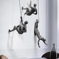 Industrial 3 Pieces Climbing Man Resin Wall Decor in Silver for Living Room & Entryway