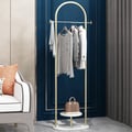 Gold Coat Stand Small Metal Garment Stand with Shelves Faux Marble Base
