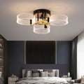 Modern LED Round 3-Light Semi-Flush Mount Light in Black & Gold