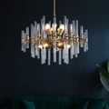 Crylick Contemporary 14-Light Glass Living Room Chandelier in Brass