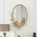 860mm Glam Oval Wall Mirror Hollow-out Ginkgo Leaves in Gold Metal Frame For Bedroom