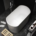 40" Japanese Modern Deep Oval Freestanding Stone Resin Soaking Bathtub White