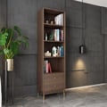 Ultic Modern & Minimalist Book Shelf with 3 Shelves & 2 Drawers in Walnut