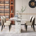 Dining Set 79" Modern Rectangle Sintered Stone Dining Table Gold with 8 Chairs