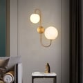 Modern Wall Sconce White Globe Glass Shade 2-Light Wall Lamp in Aged Brass