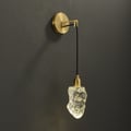 Gold Brass Wall Sconce Hanging Wall Light with Crystal Shade & Adjustable Cable