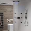 Modern LED Ceiling Mount Rain Shower Mixer with 6 Body Sprays & Hand Shower in Black
