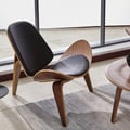 Leather Walnut Tripod Accent Chair