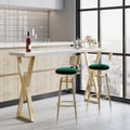 Set of 2 Modern Adjustable Swivel Velvet Bar Stools with Upholstery Green
