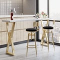 Modern Black Velvet Swivel Adjustable Bar Height Bar Stools Set of 2 with Back