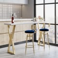 Set of 2 Modern Adjustable Swivel Velvet Bar Stools with Upholstery Blue