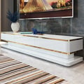 Gapn White TV Media Console with Storage 3 Drawers Tempered Glass for TVs Up to 1981mm