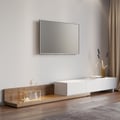 Extendable Floor White & Walnut TV Stand with 3 Drawers