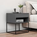 Grey Bedroom Nightstand with Drawer Bedside Table Metal Base