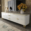 Chift Modern White TV Stand 4-Door 2-Drawer Luxurious Media Console for TV Up to 85 Inch