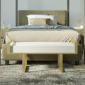 Modern Entryway Bench White Linen Upholstered Ottoman Bench for End of Bed