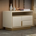 Modern Beige Wooden Nightstand PU Leather Upholstery with 1 Drawer