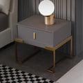 Grey Bedroom Nightstand with Drawer Bedside Table Stainless Steel Base