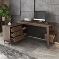 Ultic L Shaped Desk with Drawers, 47.2" Walnut Computer Desk Home Office
