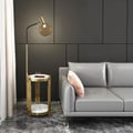 Modern Floor Lamp End Table with Glass Shade, Wireless Charger & USB Port