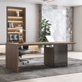 60" Modern Wooden Desk Walnut Home Office Desk & Home Office Chair Set Adjustable Height