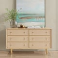 Tural 53" Mid Century Modern Natural Bedroom Dresser with 6 Drawers Rattan Woven in Gold